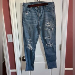 American Eagle Super Stretch X High Rise Jeggings Distressed Blue US 14